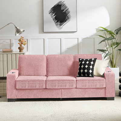 Canapé en velours côtelé de 83,86 pouces, canapé 3 places moderne avec porte-gobelets intégrés et design adapté aux animaux de compagnie