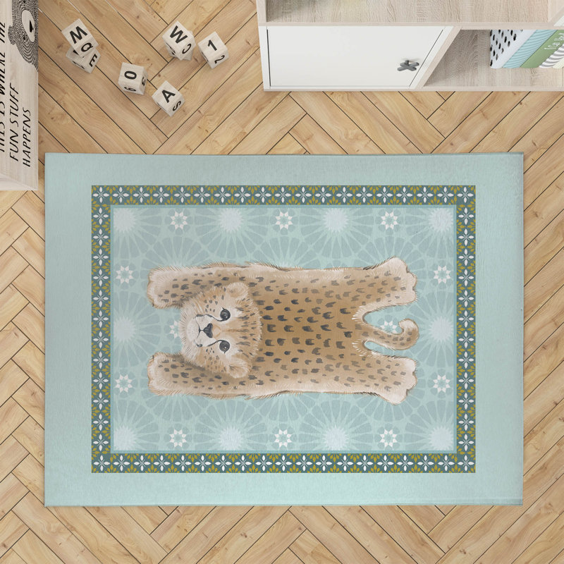 Lil Lying Leopard Tile Kids Play Mat, Blue, Rectangle 2' x 3'