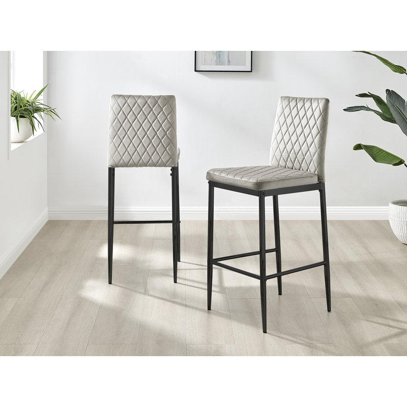 Kenesaw Luxury Breakfast Bar Stool in Quilted Design Velvet Black Leg - Modern Chic Kitchen, Cappuccino