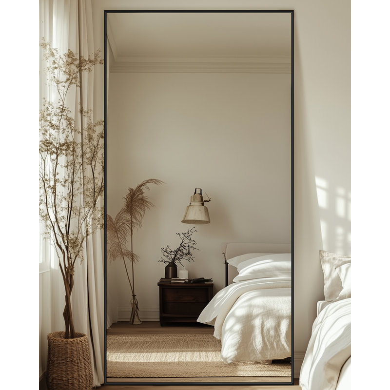 Grand miroir de plancher décoratif, miroir sur pied pleine longueur pour le décor de la chambre à coucher, salon, Noir