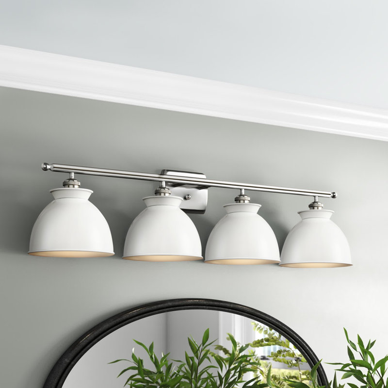 Éclairage pour meuble-lavabo à intensité variable à 4 lumières Arev, Blanc brillant, Laiton brossé