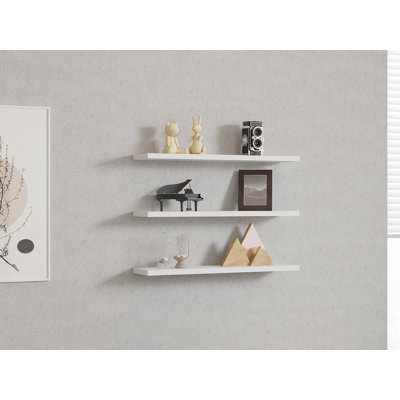 Modern Wall Shelf Set (3 Pieces), White, 23.6 x 0.8 x 5.7 inches | 100% Melamine Coated Particle Board, Durable & Stylish | Fixed to Wall for Additional Storage, Perfect for Living Room & Office Decor