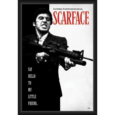  Officially Licensed Scarface - Machine Gun Framed Art Poster - 24 x 36 Inch - Sturdy Engineered Wood Frame with Plexi Glass - Ready to Hang