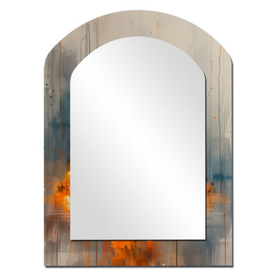 Orange Grey Fueling the Future Oil Rig II - Oil Rigs Asymmetrical Wall Mirror, Orange Arch Decorative Mirror, Printed Metal Art