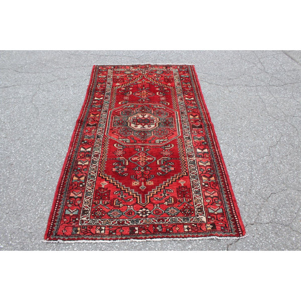 Yaralas One-of-a-Kind Hand-Knotted 1950s 4' x 7'3 Wool Area Rug in  Red/Beige