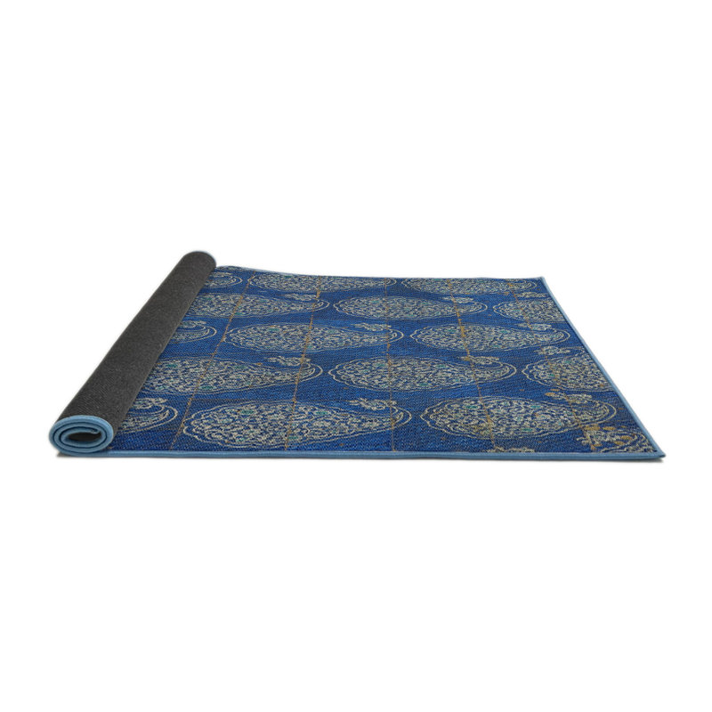 Tapis bleu/gris à tisser électrique, Rond 3 pi