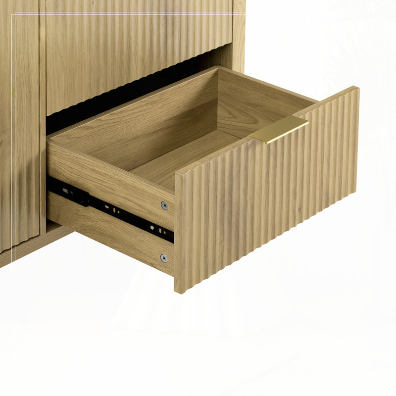 Storage Buffet Cabinet With Hooks And Extra Center Leg,Suitable For Living Room,Entryway,Hallway, Natural