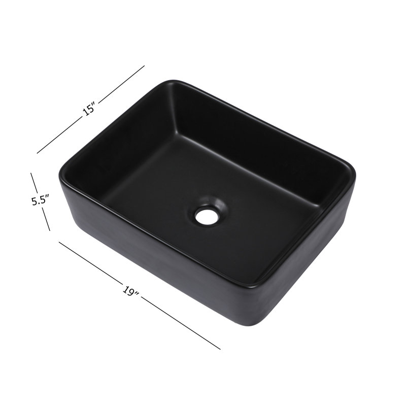 Lavabo de salle de bain rectangulaire en céramique noir mat 19 po x 15 po