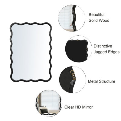 Miroir décoratif rectangulaire en bois massif 30 po x 40 po pour chambre, salle de bain, salon et entrée