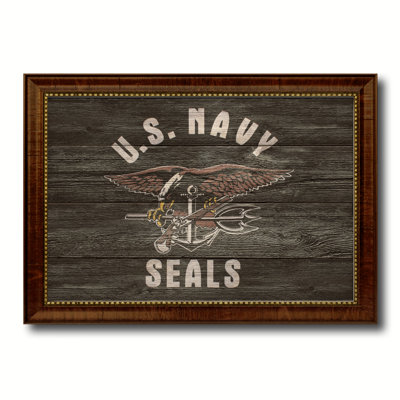 Impression de drapeau militaire texturé militaire US Navy Seal avec cadre brun doré, 19 x 27