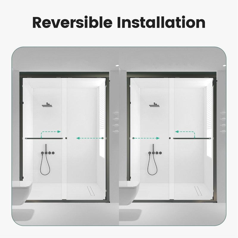 44"-48"W*72" H Semi-Frameless Double Sliding Shower Door, Bypass Shower Door, 1/4" (6Mm) Thick SGCC Tempered Glass Door, Matte Black