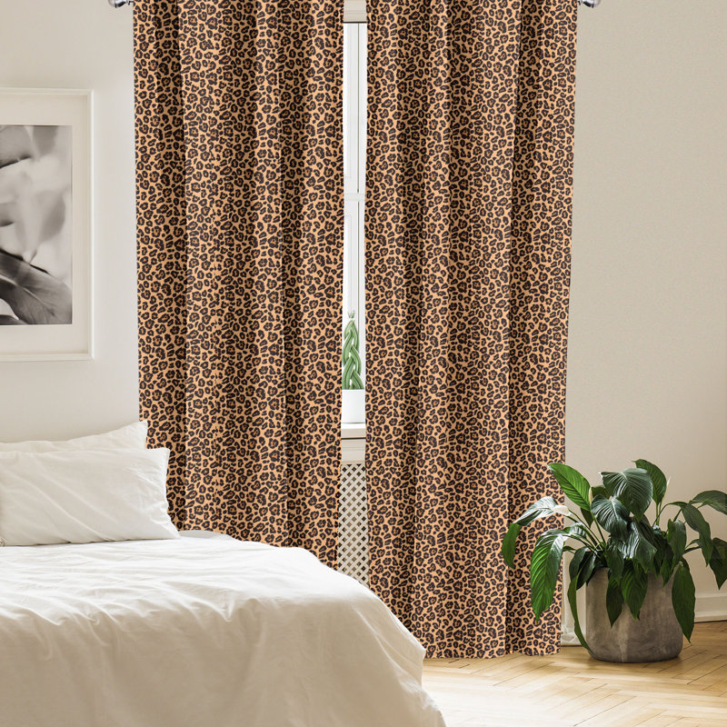 Leopard Print Orange and Black Room-Darkening Polyester Curtain Panels