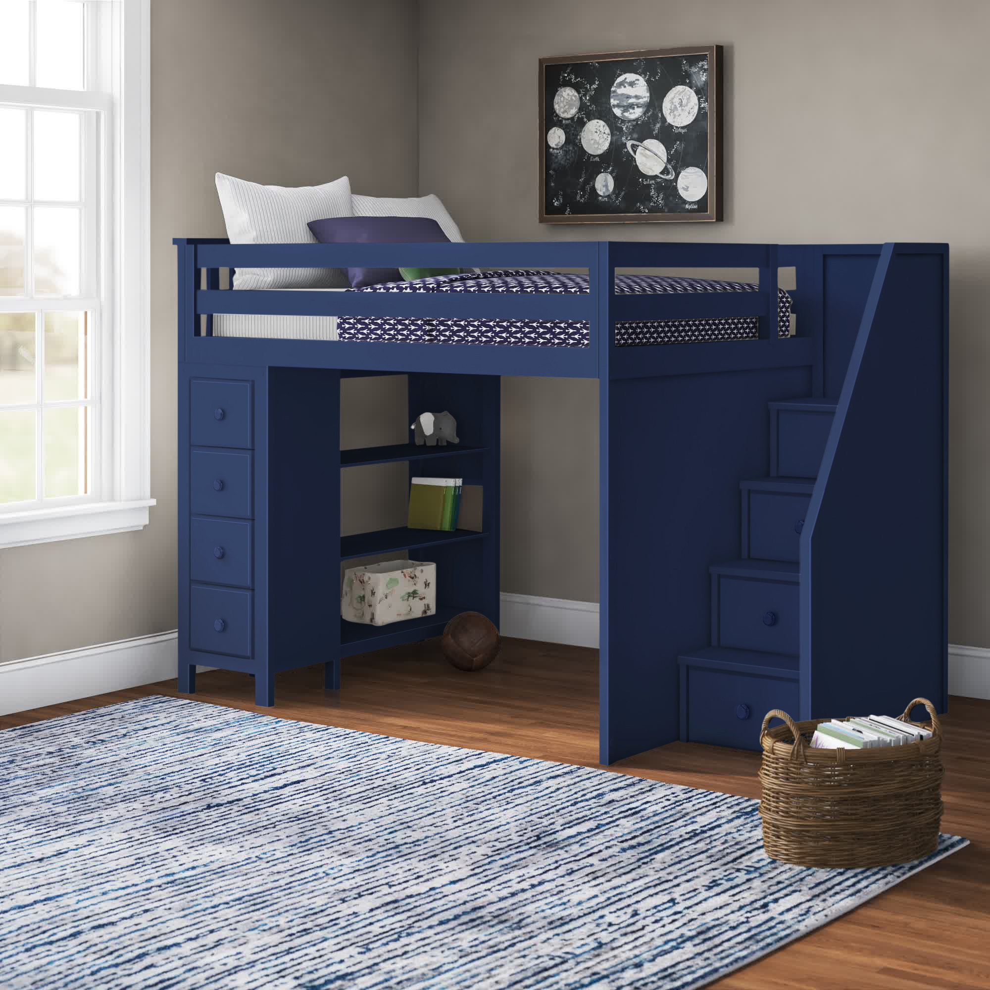 Wood Loft Bed w/ Desk Storage Cabinet Bookshelf Bedroom Sets For Kids Teen  Adult