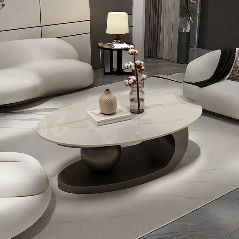 Table ovale moderne et luxueuse, H 15,7 po x L 47,2 po x l 23,6 po, Blanc