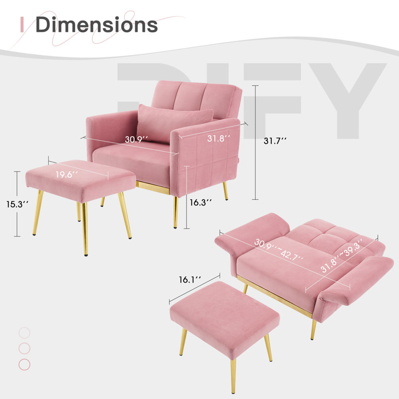 Chaise d'appoint avec repose-pieds, Velours rose