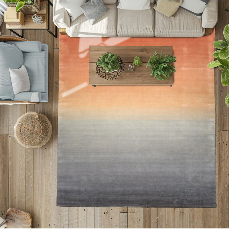 Tapis ombré en laine multicolore moderne et contemporain tissé à la main, Rectangle de 5 pi x 8 pi