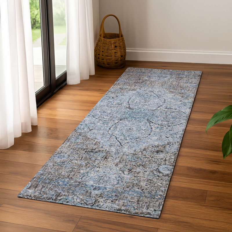 Premium Machine Washable Mayfield AMF2136 global Rug, Gray, 2'3" x 7'6" Runner