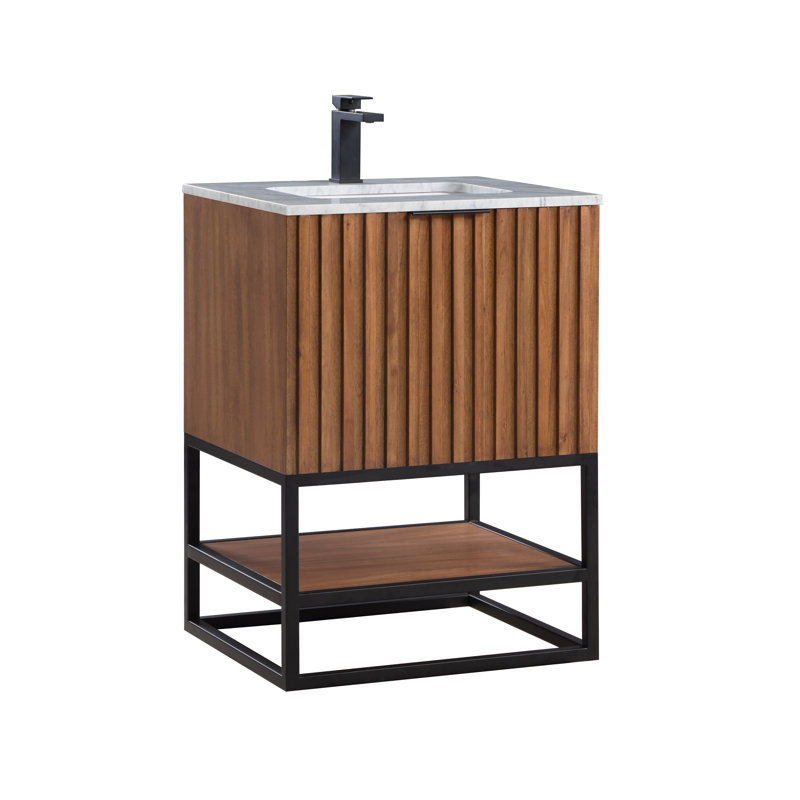 Terra 24'' Single Bathroom Vanity with Top, Matte Black, Carrara Marble/Single Faucet Mount