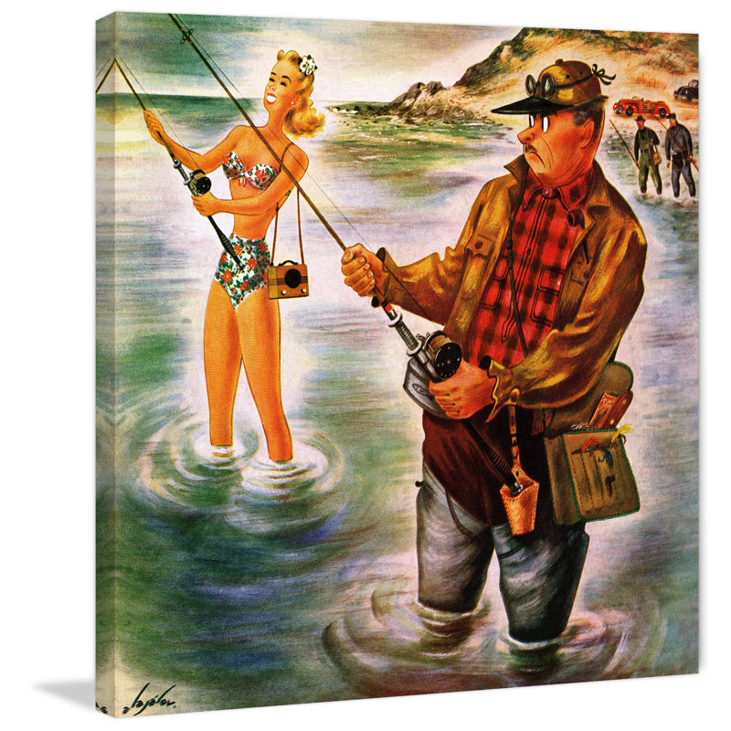 « tapis bikini fishing », reproduction d’art sur toile tendue, H 18 po x l 18 po x P 1,5 po