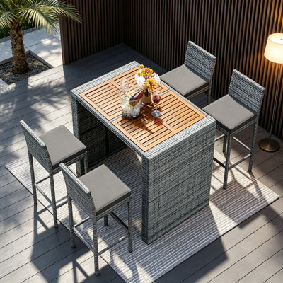Outdoor Bar Height Set Patio Wicker Dining Set With Chairs And Rectangular Table