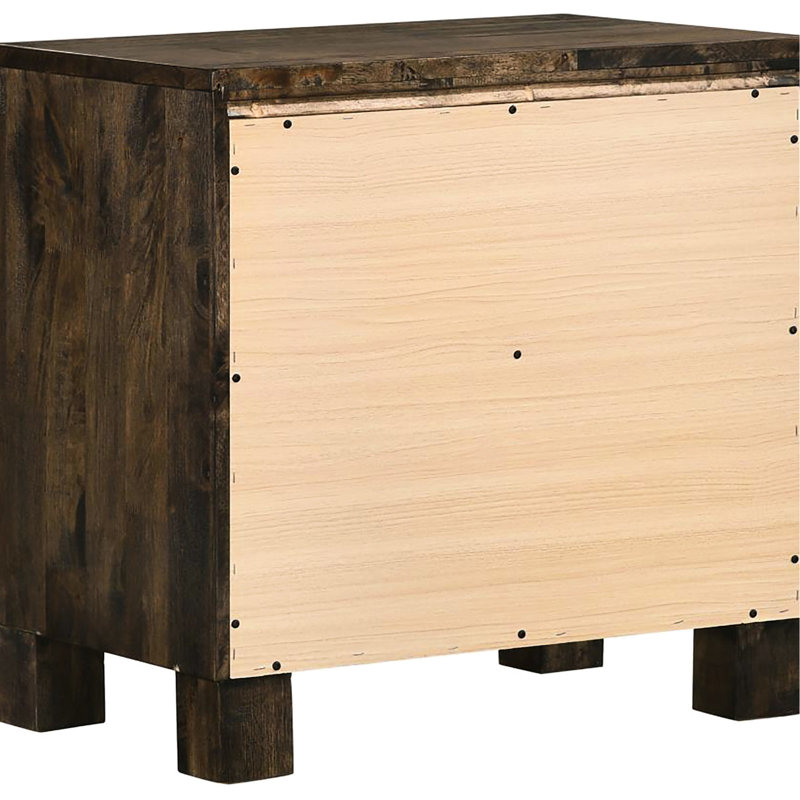 Table de chevet rustique 2 dorée pour décoration de chambre à coucher avec 2 tiroirs et placage