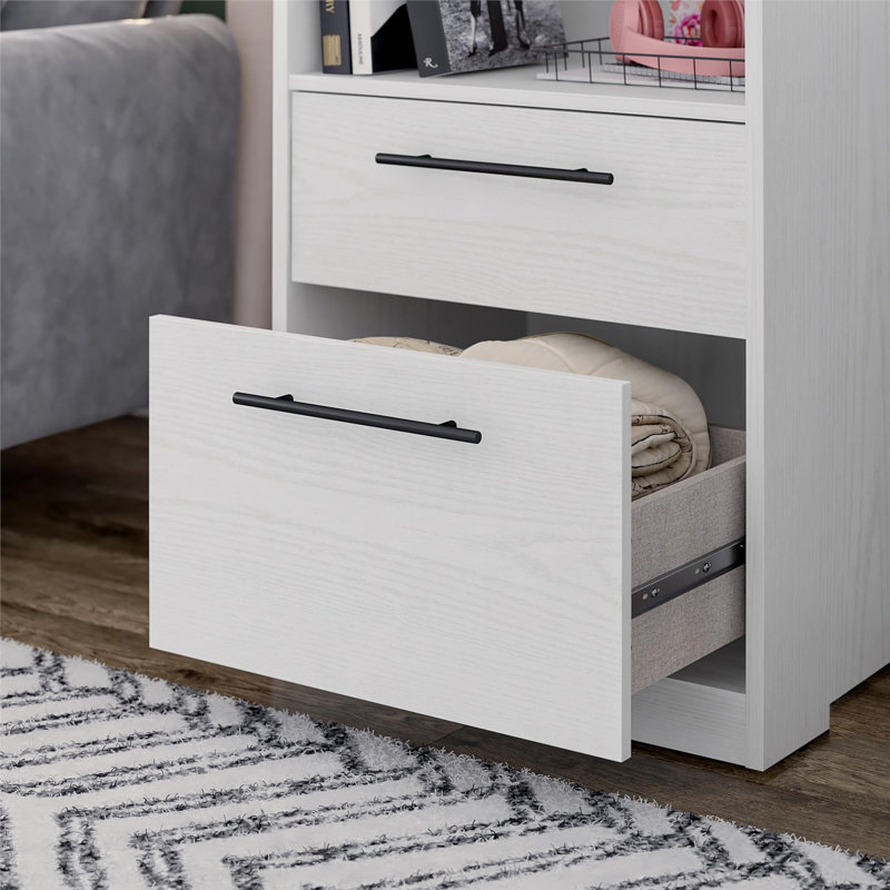 Holly Hills 2-Drawer Cabinet with Open and Closed Storage, White