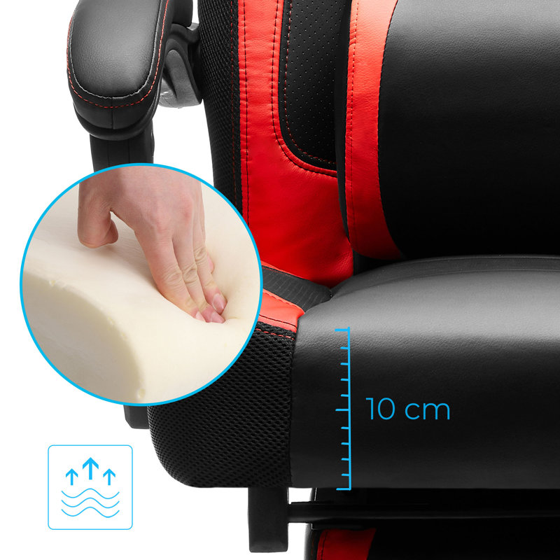 Songmics Adjustable Reclining Ergonomic Faux Leather Swiveling PC & Racing Game Chair with Footrest, Black/Red