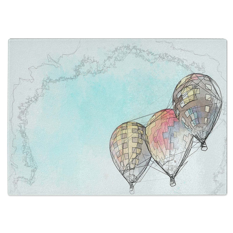 Tempered Glass a Trio of Hot Air Balloons Chopping Board, 39 cm W x 28.5 cm L