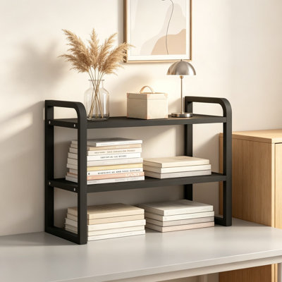 Étagère de bureau en bois pour le bureau, étagère de rangement à deux niveaux pour la maison, support de bibliothèque esthétique pour les livres, les fournitures et la décoration