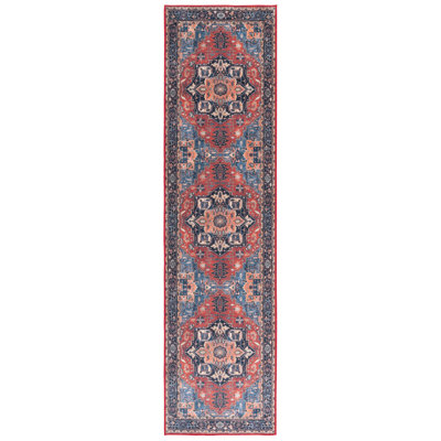 Willamae Orlando Felt/Velvet/Laminated Film Machine Washable Southwestern Rug in Rust/Blue