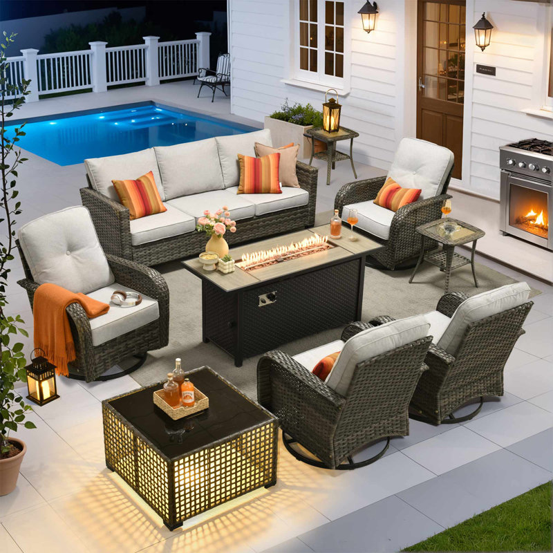Allcot 7 - Person Patio Conversation Sets with Swivel Chairs and Cushions, Gray