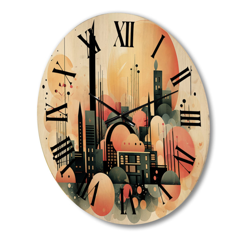 Pleine lune City Minimalismin Retro V - Horloge murale géométrique moderne surdimensionnée en bois, Grand