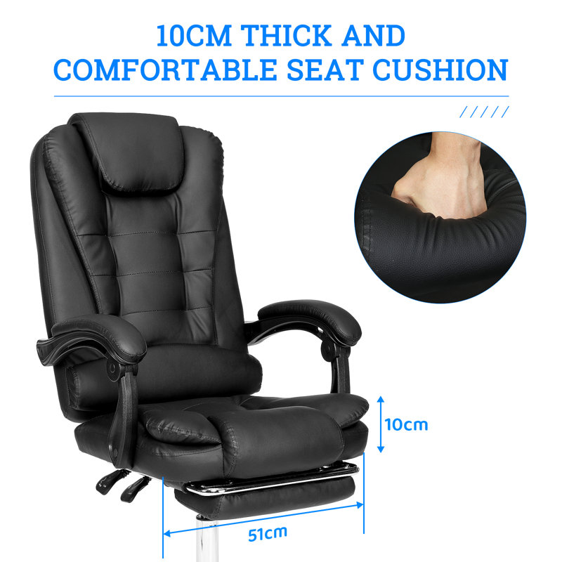 Fauteuil de bureau ergonomique en similicuir avec repose-pieds noir