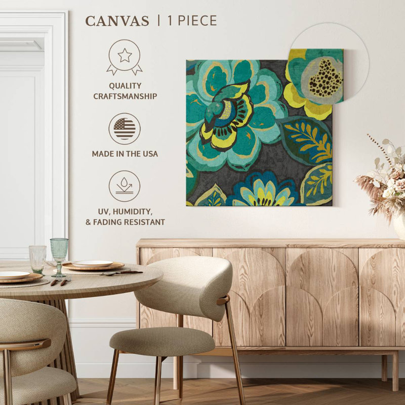 Assortiment floral Harnek bleu sarcelle sur gris foncé I, H 36 po x l 36 po