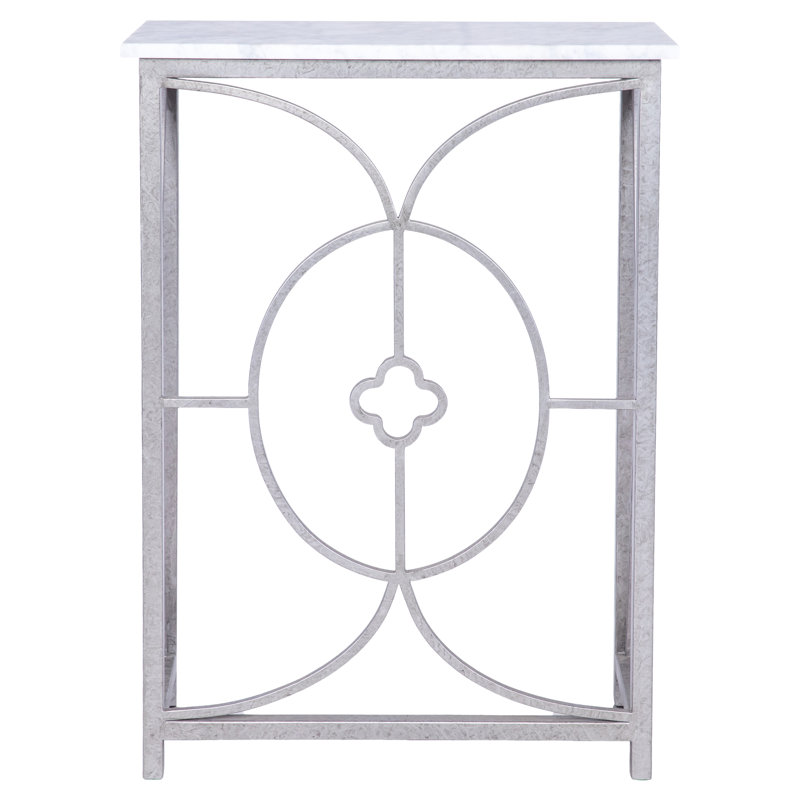 Petite 26" Console Table, Royal Silver, Carrera Marble