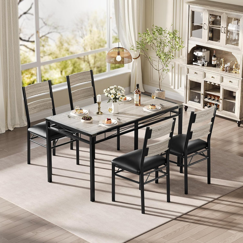 Ensemble de table de salle à manger, table de cuisine en bois, Gris