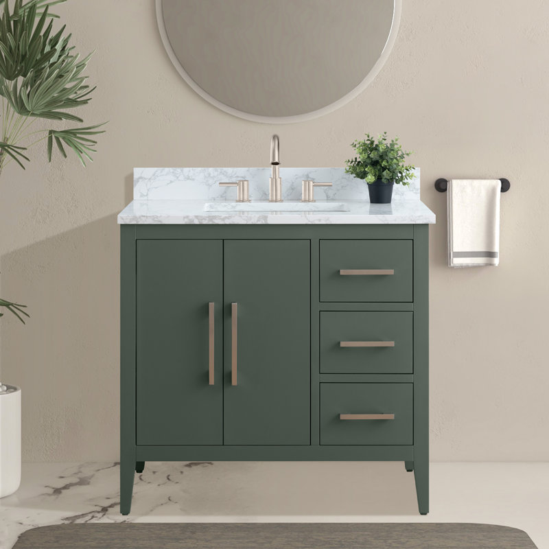 36" Single Bathroom Vanity Set, Vintage Green, Brushed Nickel