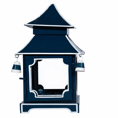 Navy & White Trim Pagoda Lantern, Medium