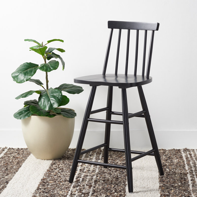 Pratt Counter Stool with Solid Wood Frame, Black