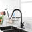 Pull Down Kitchen Faucet With Touch Technology, 360 - Degree Nozzle Movement, Matte Black Stainless Steel, Easy Single Handle Temperature And Flow Management, Rust Proof Surface, 16.4 In Depth,