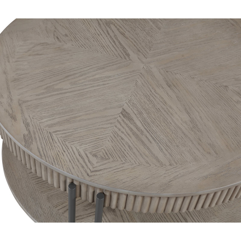 Table 3 pièces pour le salon: table basse ronde et 2 tables de bout, pieds en métal, tablette de rangement, finition brun / brun clair