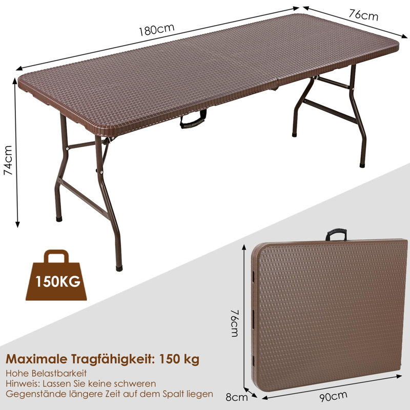 Rectangular 180Cm L Outdoor Camping Table, Brown, Brown