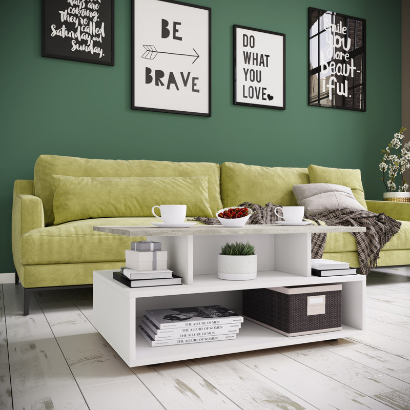 Roin Coffee Table with Storage, Oak Wood/White