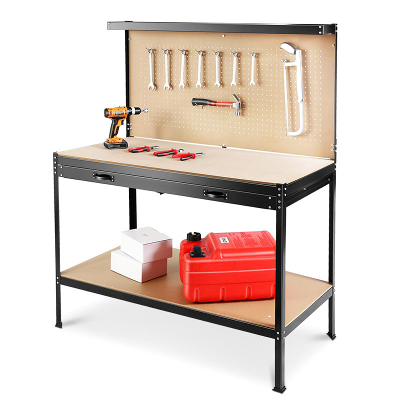 Table de travail 63 po avec tiroirs et capacité de 300 lb pour atelier en acier, imperméable, rouille