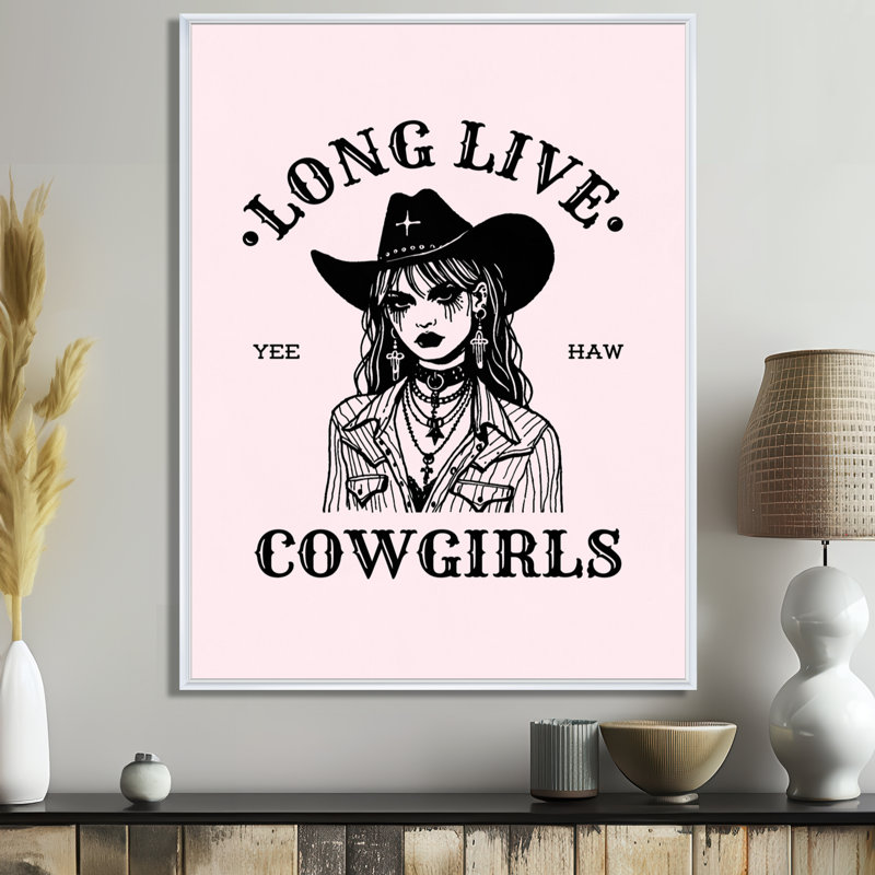 Longue vie aux Cowgirls, illustration Yeehaw, Toile encadrée flottée blanche, H 40 po x l 30 po x P 1,5 po