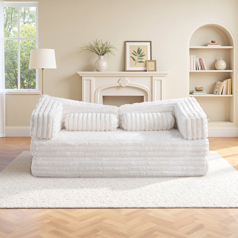 Boneless Foldable Sofa Bed, Convertible Floor Sofa With Plush Faux Fur, No Assembly Mattress Couch For Living Room, Apartment, Bedroom