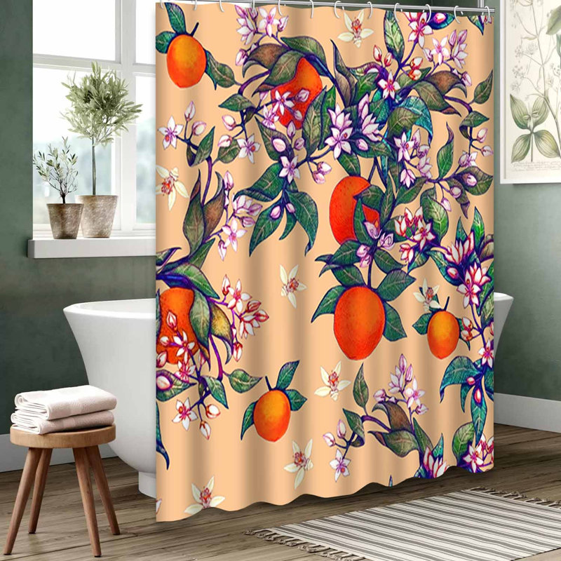 Rideau de douche orange imperméable, rideaux de douche pour la salle de bain avec 12 crochets, 72" L x 84" W