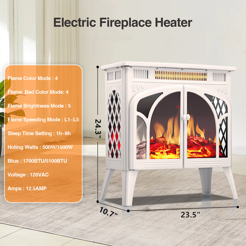  1500W Cathedral Style Electric Fireplace,25" Stove With Remote Control, Infrared Heater With 4 Flame Colors & Log Design, Overheat Protection, For Bedroom, Living Room, Office