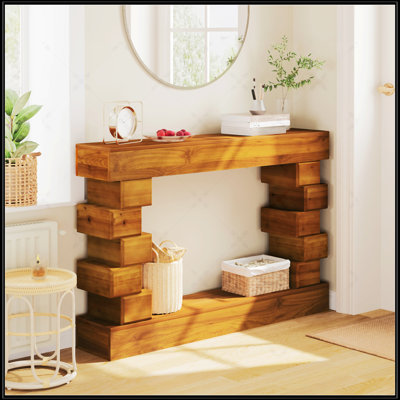 Console géométrique empilable en bois avec finition naturelle chaleureuse, parfaite pour les intérieurs modernes et confortables