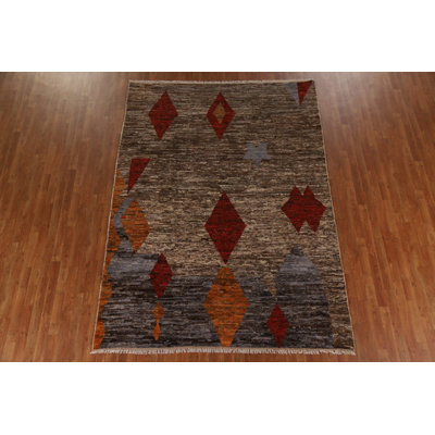 Tapis brun noué à la main de conception unique 7 pi 1 po x 9 pi 9 po